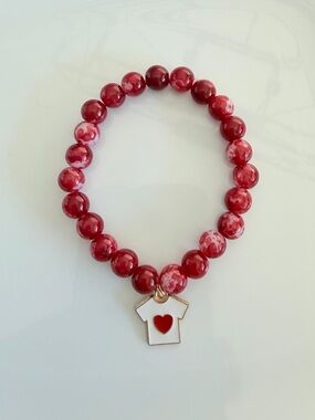 Red Beaded Bracelet with Heart Shirt Charm